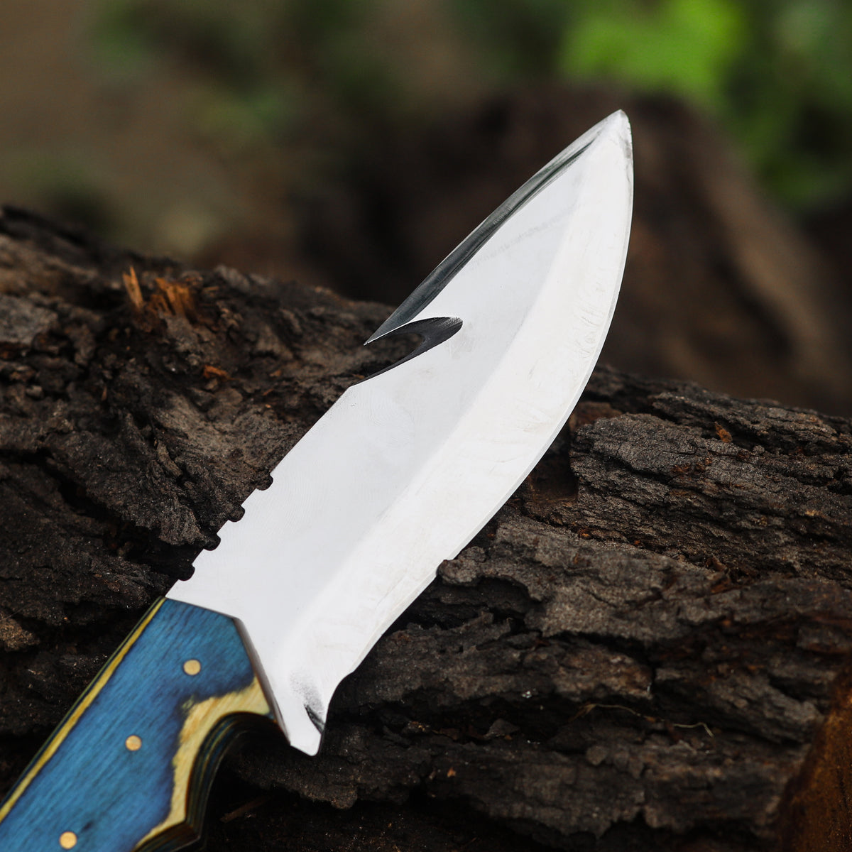 Handmade Gut Hook Hunting Knife: Exotic Wood Handle, Leather Sheath