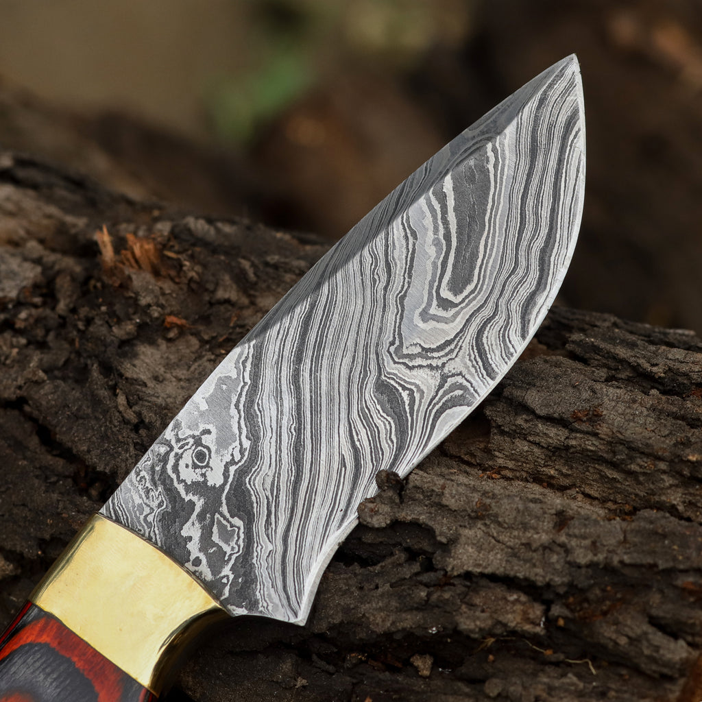 Handmade Damascus Steel Skinner Knife: Full Tang Hunting, Camping Knife
