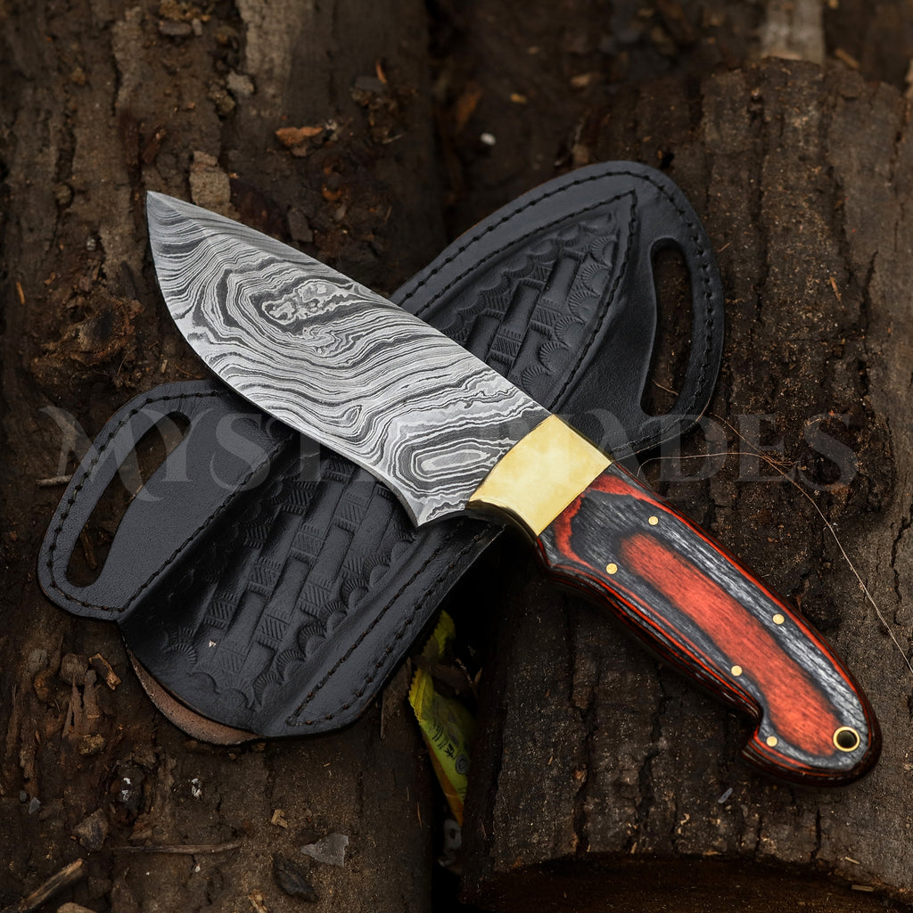 Handmade Damascus Steel Skinner Knife: Full Tang Hunting, Camping Knife