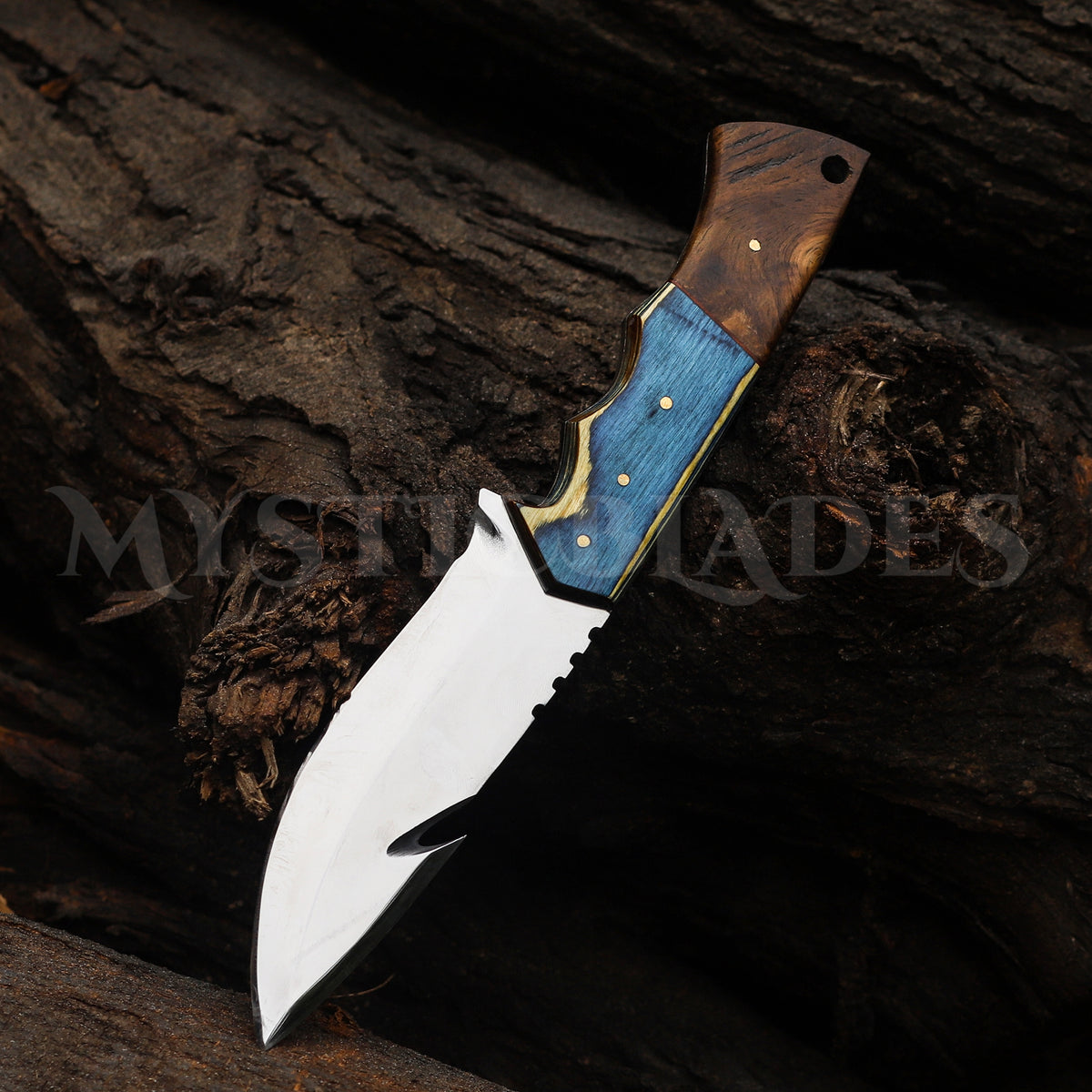 Handmade Gut Hook Hunting Knife: Exotic Wood Handle, Leather Sheath