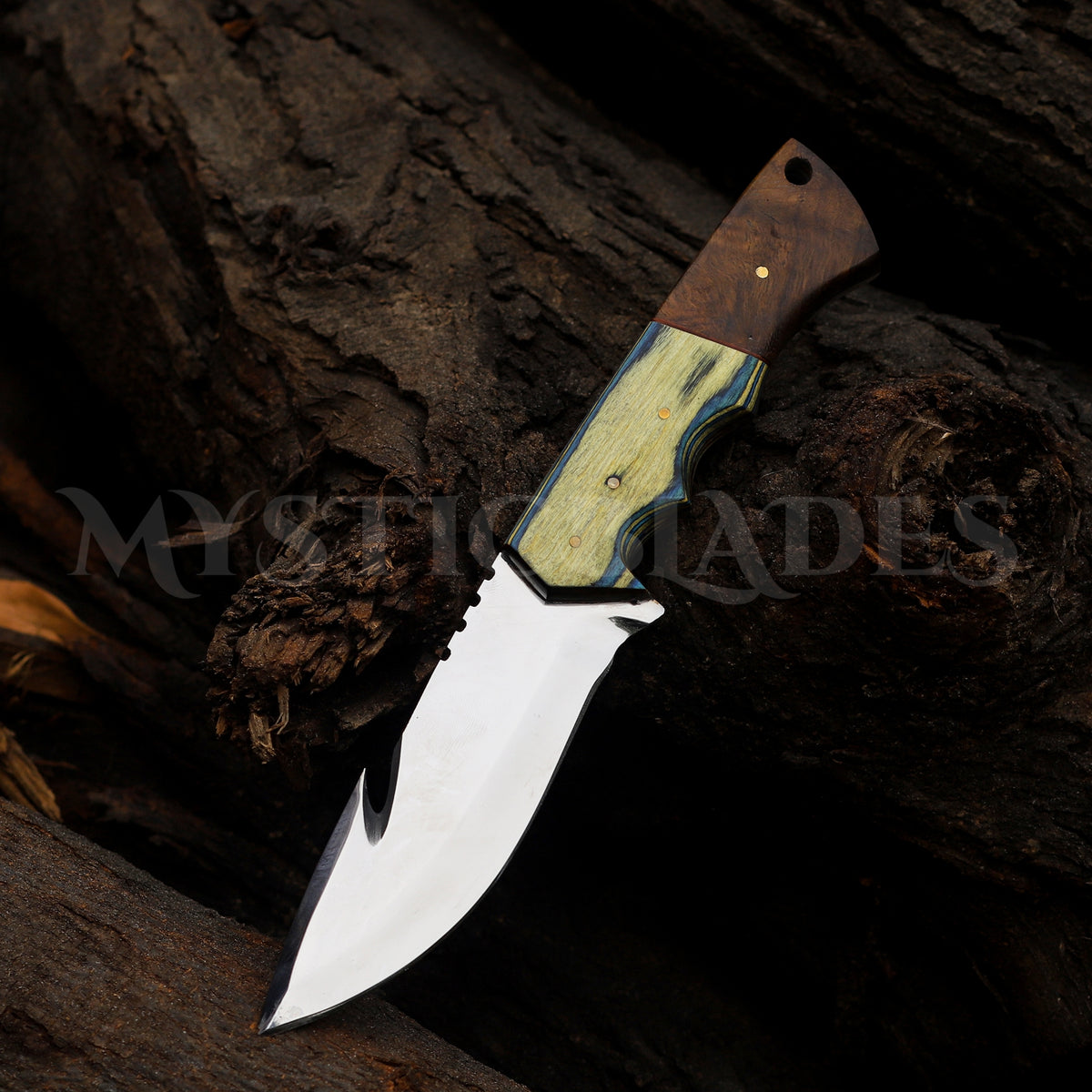 Handmade Gut Hook Hunting Knife: Exotic Wood Handle, Leather Sheath