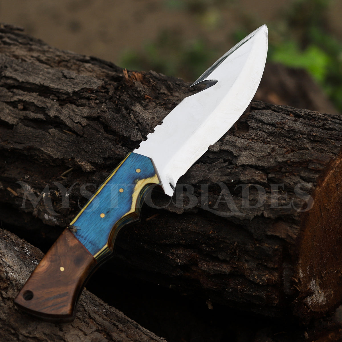 Handmade Gut Hook Hunting Knife: Exotic Wood Handle, Leather Sheath