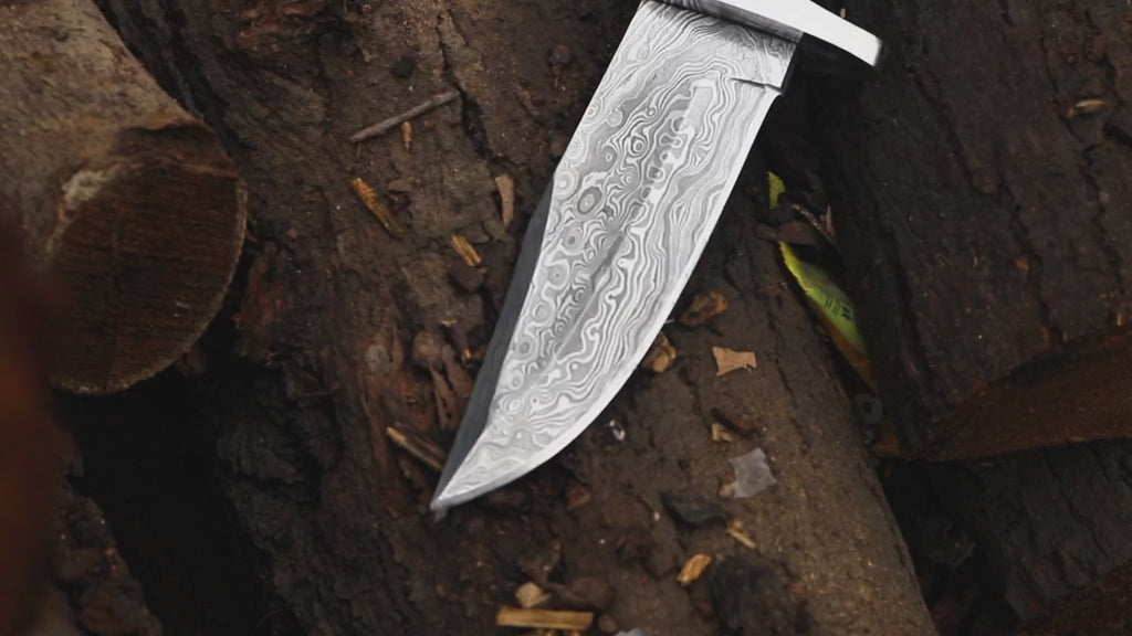Personalized Damascus Steel Hunting Knife: Engraved Deer Handle