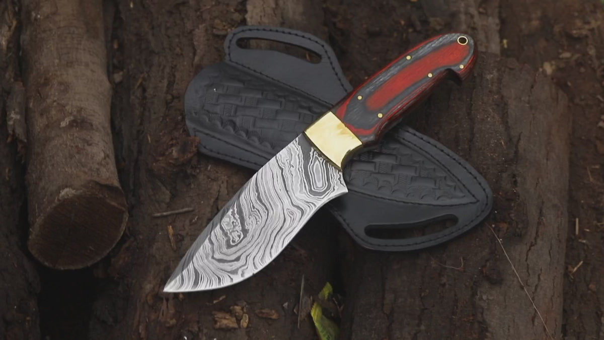 Handmade Damascus Steel Skinner Knife: Full Tang Hunting, Camping Knife